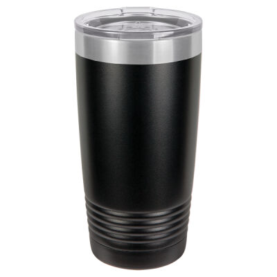PPBLT - Polar Camel 20 oz. Black Vacuum Insulated Ringneck Tumbler with Silver Ring and Clear Lid Thumbnail