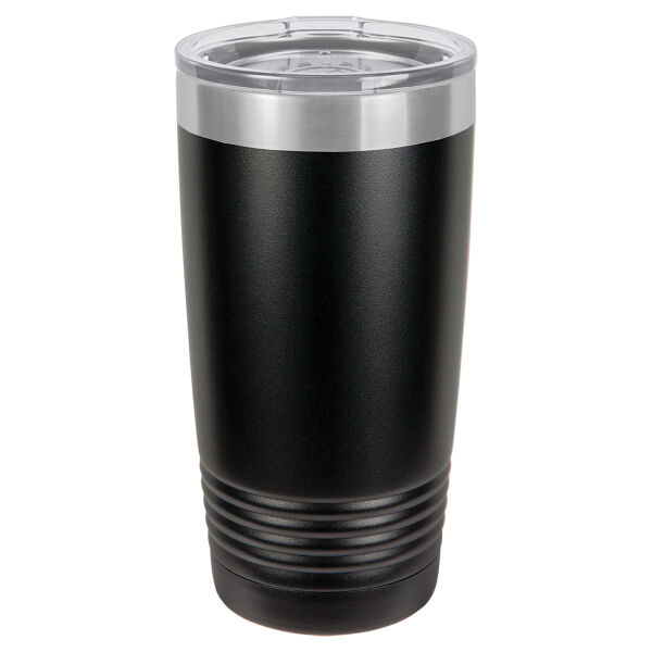 PPBLT - Polar Camel 20 oz. Black Vacuum Insulated Ringneck Tumbler with Silver Ring and Clear Lid Thumbnail